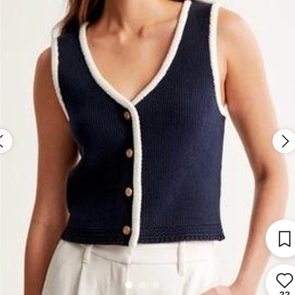 Abercrombie & Fitch Tops - Abercrombie & Fitch Navy Sleeveless V-Neck Button-Front Vest with Cream Trim